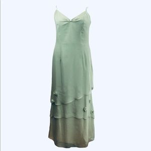 Silk chiffon asymmetrical layered x back gown